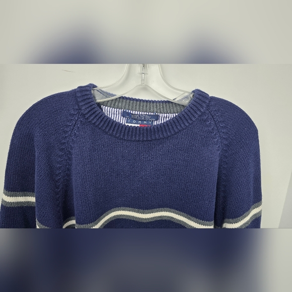 VINTAGE Tommy Hilfiger Sweater Men Extra Large Pullover Blue Knit Grandpa Preppy - Picture 2 of 10
